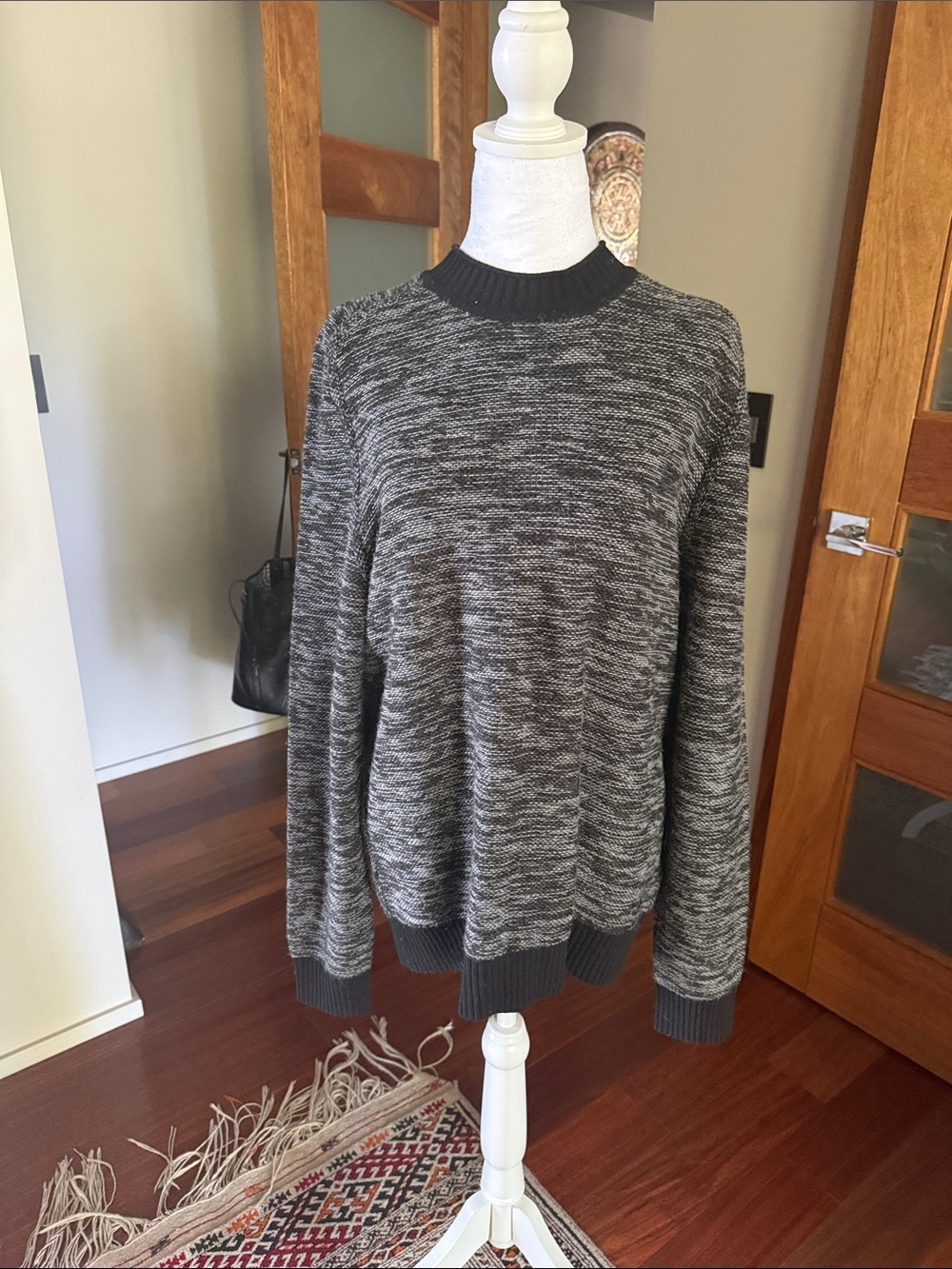Boss, Men's Black Gray Marled Crewneck Sweater